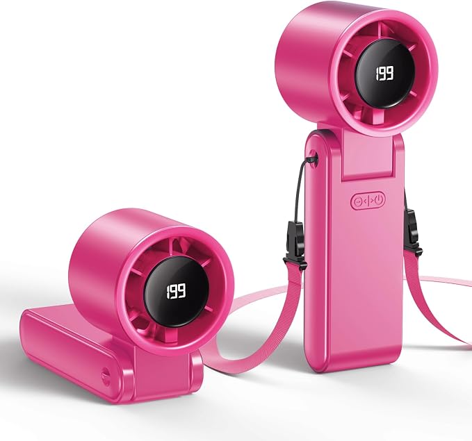 Portable Handheld Turbo Fan, 199 Gear Speed, 24 Hs Cooling Time, 5500mAh Rechargeable Mini Personal Hand Fan, Foldable Design, Travel Essentials, Beach Vacation, Gifts for Women, Men,HotPink