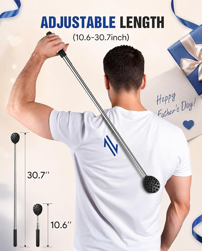 Telescoping Back Scratcher with 5 Detachable Heads, Gifts for Men Dad Black | 10-31'' Reach,Stainless Steel, Non-Slip Grip, Birthday Gifts for Men Women, Christmas Stocking Stuffers, White Elephant Gifts