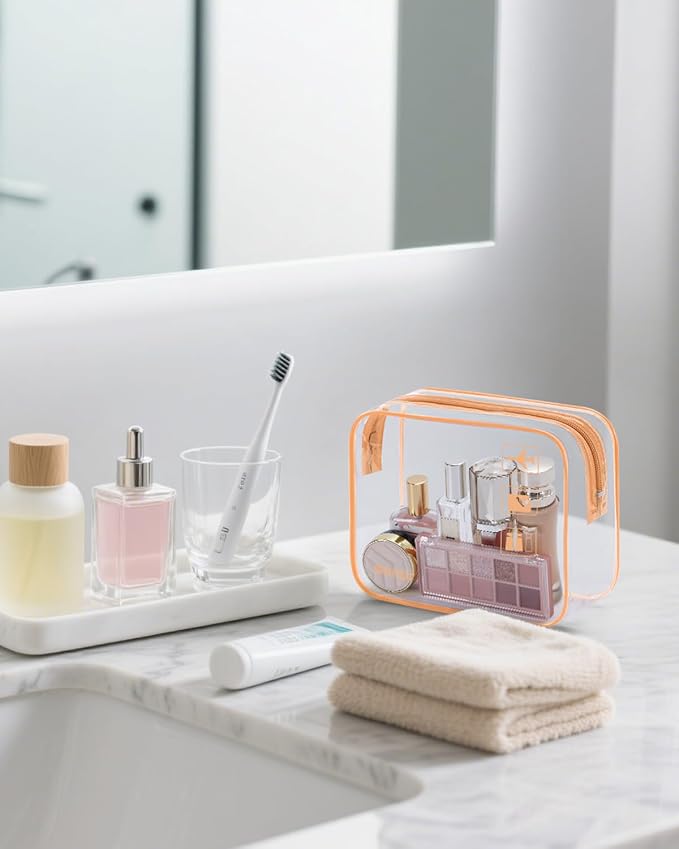 WANDF TSA Approved Toiletry Bag, 2 Pack Clear Makeup Bag | Quart Size, Airport Carry-On, TSA Liquids Travel Bag, Clear PVC, Women Men Travel Essentials