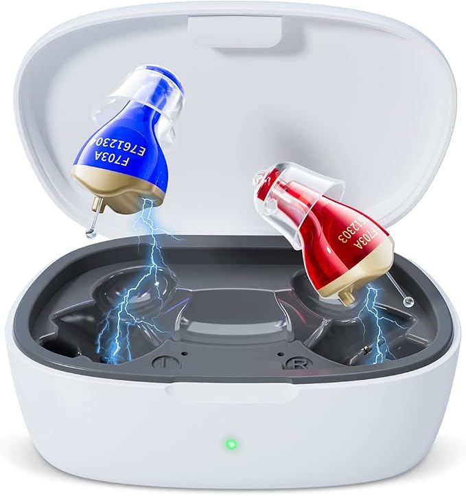 Hearing Aids for Seniors Rechargeable Invisible in The Ear Design with 24H Battery DSP Noise Reduction OTC Hearing Aids for Mild to Moderate Hearing Loss Control Not Amplifiers (WB)