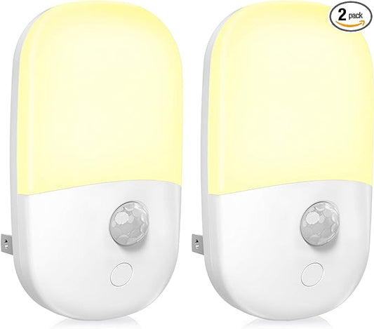 MAZ-TEK Plug in Motion Sensor Dimmable Night Light, Soft Warm White LED Nightlight with Dusk to Dawn Motion Sensor, Adjustable Brightness for Bedroom, Bathroom, Kitchen, Hallway, Stairs,2 Pack