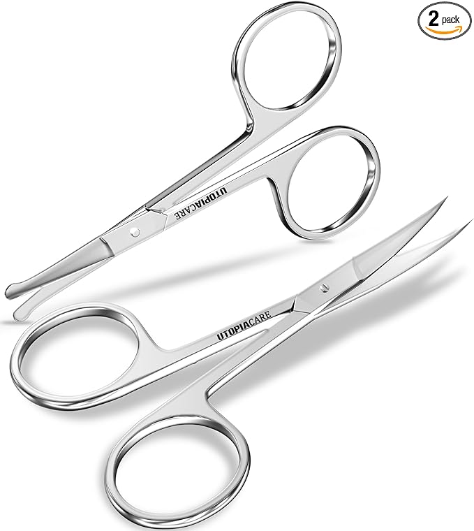 Utopia Care Eyebrow Scissors, Professional Stainless Steel Small Shears for Men and Women, Nose Hair Scissors for Grooming Mustache, Beard, Eyelashes, Ear Hair Trimming, Silver