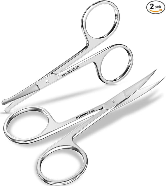 Utopia Care Eyebrow Scissors, Professional Stainless Steel Small Shears for Men and Women, Nose Hair Scissors for Grooming Mustache, Beard, Eyelashes, Ear Hair Trimming, Silver