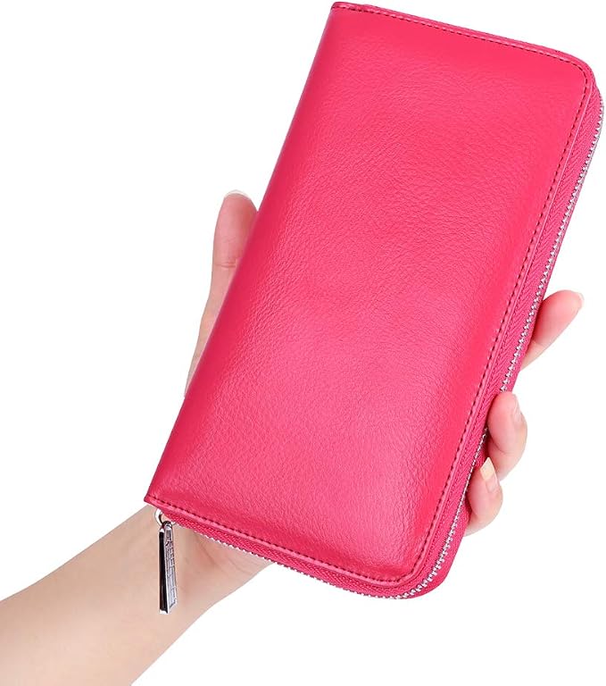 Women 36 Slots RFID Blocking Card Holder Large Long Leather Zipper Organizer Accordion Wallet,Rose