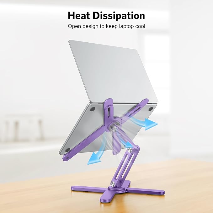 OMOTON LA10 360° Rotating Laptop Stand Riser Foldable for Desk, Purple | Aluminium Aolly, Adjustable Height Angles, Collaborative Work, Easy Storage, Fits Laptops up to 17", for MacBook Pro/Air HP