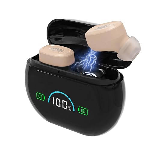 Hearing Aids, Hearing Aids for Seniors, Hearing Aid with Noise Cancelling for Adults, Digital Rechargeable Nearly Invisible Lightweight Amplifiers (Beige)