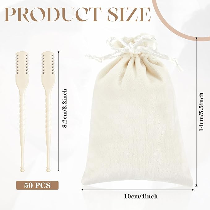 Lothee 50 Pcs Manual Nose Hair Trimmer, Nasal Hair Cutter Bulk for Women, Portable 360 Rotating Nose Hairs Remover Tools for Home, Travel and Beauty Salon, Velvet Storage Bag (White)