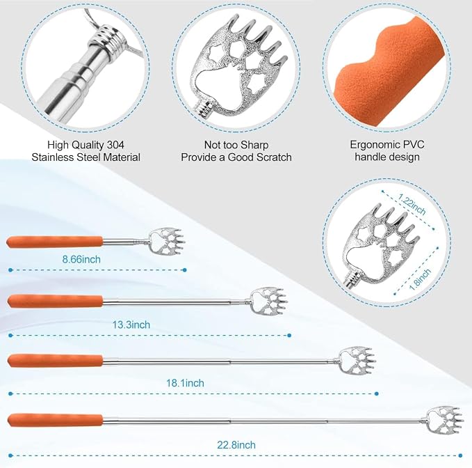 Yeipis 3 Pack Different Back Scratcher,Metal Portable Telescoping Back scratchers with Beautiful Box Great Stocking Stuffers for Men Women Kids Adults（Orange）