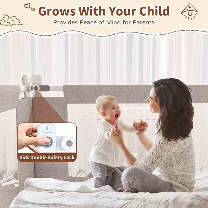 3-Piece Full Size Bed Rail for Toddlers - Height Adjustable Baby Bed Rail Guard with Headboard Rod,Safety Bed Rails for Full Size Bed with Child Lock(54x74.8x74.8 Inch)