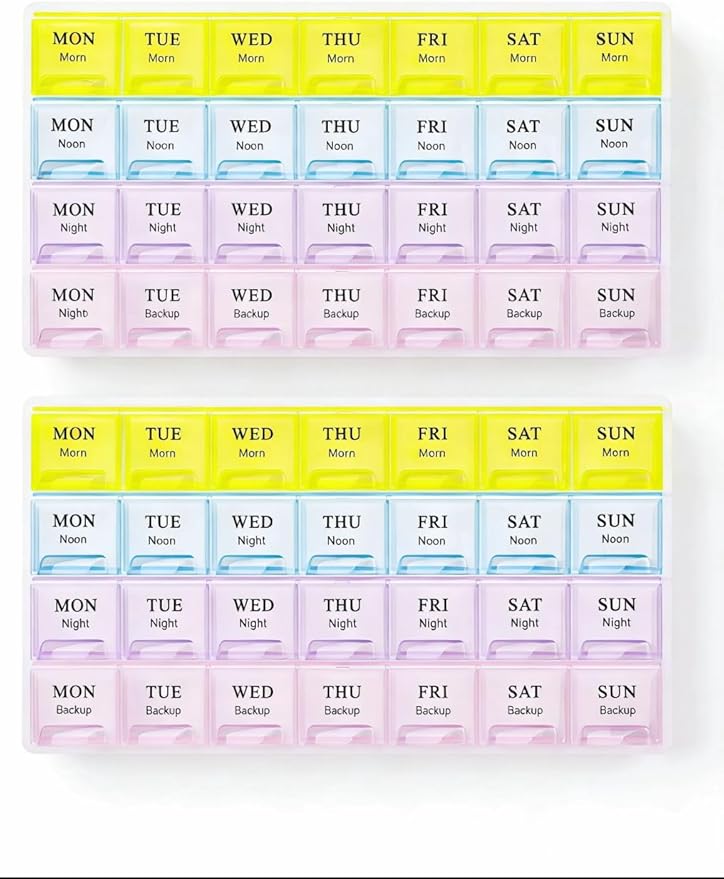 Large Weekly Pill Organizer 4 Times A Day,Pill Container, Moisture-Proof 7 Day Pill Box, Travel Pill Cases Portable for Pills Vitamin Fish Oil Supplements (2pack)