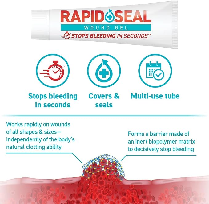 Rapid-Seal Wound Gel (1 Tube) | Stops Bleeding in Seconds | Ideal for Cuts, Scrapes, Razor Nicks for Emergency First Aid Supplies