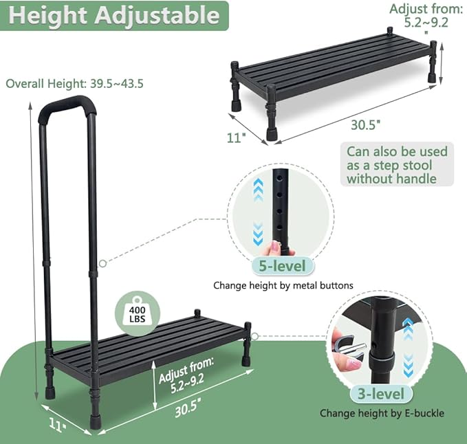 Bed Steps for High Beds Adults Medical Bedside Step Stool with Handle for Elderly Heavy Duty Metal Step Stool Handicap to Get in Bed Wide Foot Stool Safety Stepping Stool for Truck SUV Car