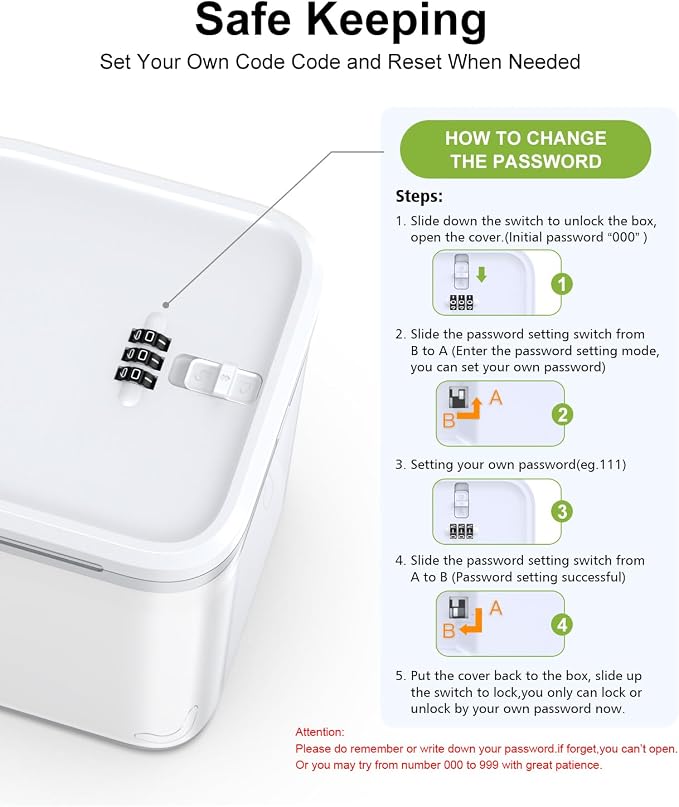 ySky Lockable Storage Box with Combination Code - Secure Medicine Safe, Phone Jail & Snack Container for Refrigerator, Home, Office- Durable Multi-Purpose Lock Box(White)