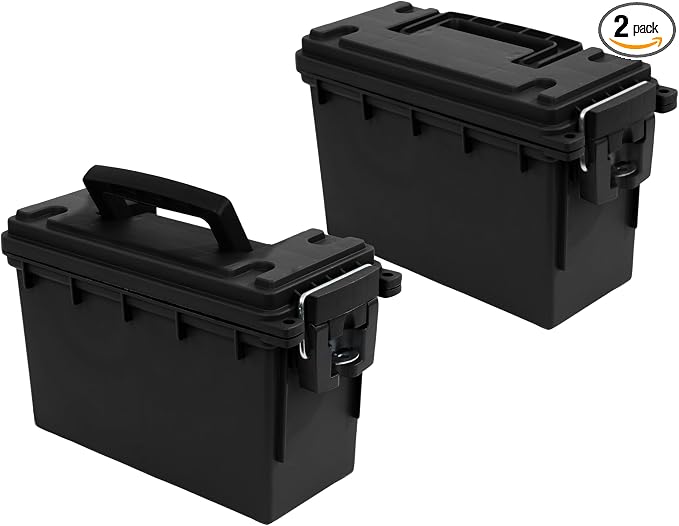 Sheffield Ammo Box Made in USA, Stackable Lockable Ammo Storage Box, Black | 2 Pack Lockable Storage Box, Water and Dust Resistant Dry Box, Secures Hunting Gear, Gun Accessories, Supplies, and Bullets