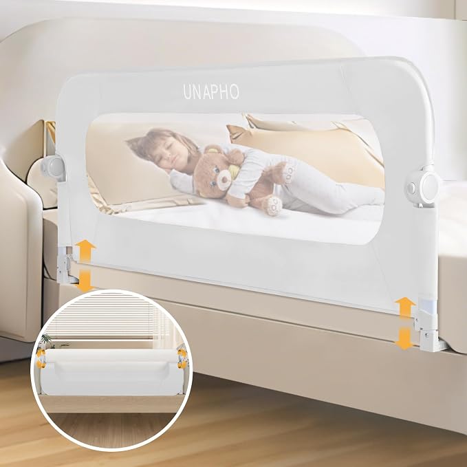 Bed Rail for Toddlers,Swing Down Kids Bed Rails Guard for Twin,Full,Queen,Bunk Size Bed,Extra Tall Child Bed Rail Guard with Reinforced Anchor Safety System,47" L x 31" H White