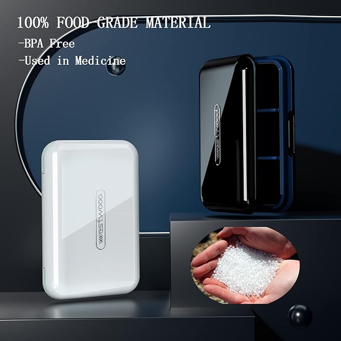 Travel Pill Organizer Moisture Waterproof Small Pill Box for Pocket Purse 6 Compartments Portable Pill Case Medicine Vitamin Holder Container (White, 6 Compartments)