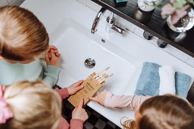 Gondola Kids Bamboo Toothbrush - 4 Pack Soft Bristles Toothbrush with Wooden Handle - Manual Toothbrushes for Boys & Girls - Christmas Stocking Stuffers Idea