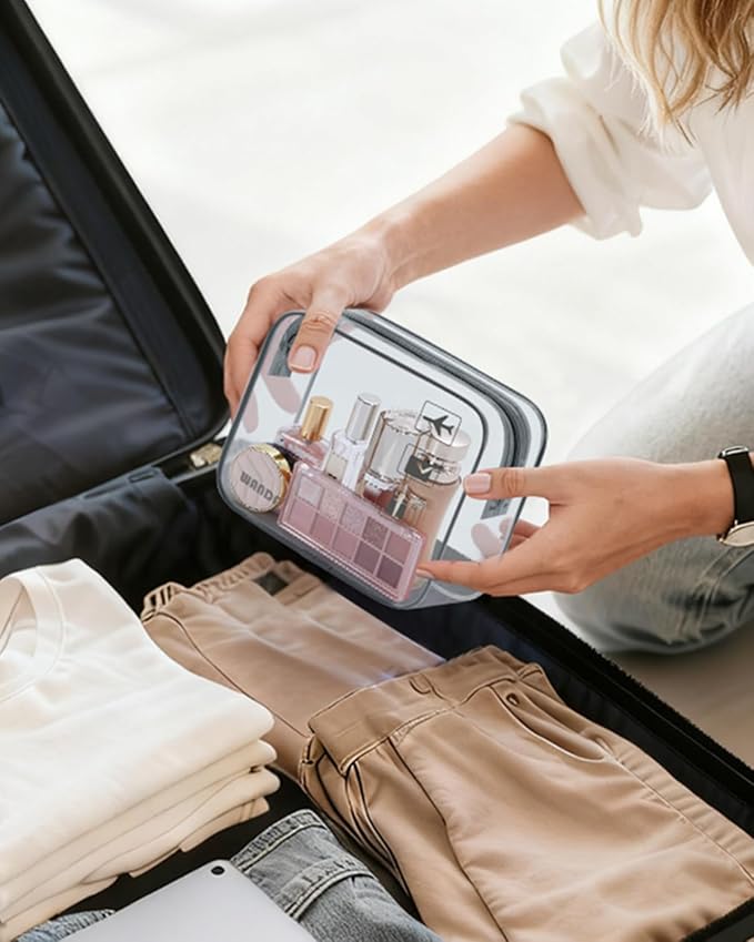 WANDF TSA Approved Toiletry Bag, 2 Pack Clear Makeup Bag | Quart Size, Airport Carry-On, TSA Liquids Travel Bag, Clear PVC, Women Men Travel Essentials