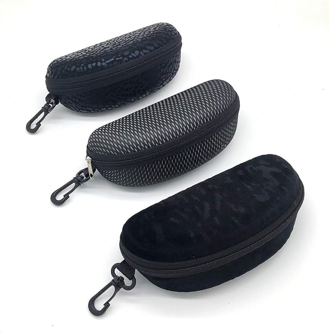 ZONLY 3 Pack Sunglasses Case Portable Travel Zipper Eyeglasses Case Hook With Cleaning Cloth