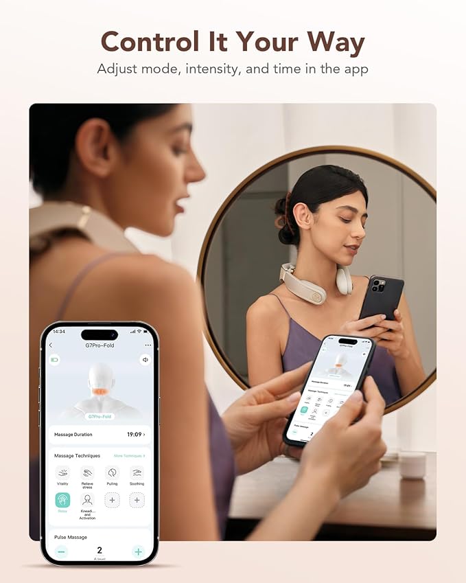 SKG Foldable Neck Massager for Pain Relief Deep Tissue Vibration Cordless Travel Massager,Portable 3D Neck Massager for Office Home Car Travel Gold Titanium Neck Massager 3.0 Valentine Gifts