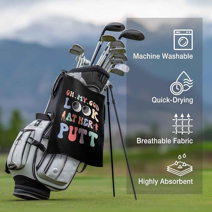 Funny Golf Towel for Women,Golf Towels with Clip,Golf Bag Accessories for Women,Look At Her Golf Gifts for Mom Grandma ,16x24inch Microfiber Golf Towels,Birthday Christmas Retirement Golfer Gifts