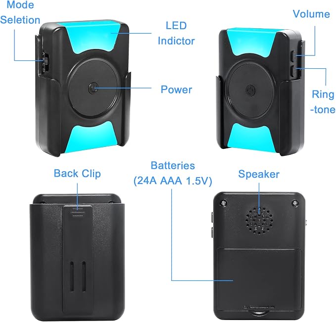 CallToU Caregiver Pager Wireless Call Button Vibration Pager 1000FT Nurse Calling Alert System for Hard of Hearing Home Elderly Disabled Patient 2 SOS Panic Button 1 Receiver, 4 Modes