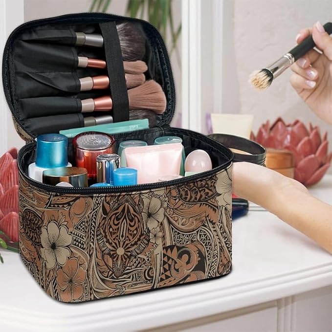 Hawaiian Tribal Turtles Make Up Bags Cosmetic Case for Women, Hawaii Travel Makeup Toiletry Bag Zipper Handle Essential Organizer for Travel
