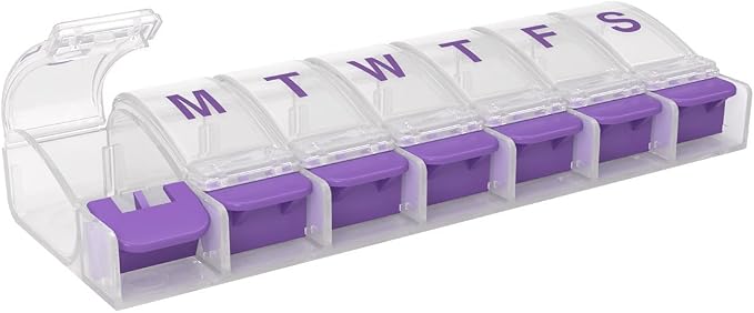 EZY DOSE Weekly (7-Day) Pill Case, Medicine Planner, Vitamin Organizer Box, Medium Push-Button Compartments, Convenient and Easy to Use, Color May Vary, BPA Free