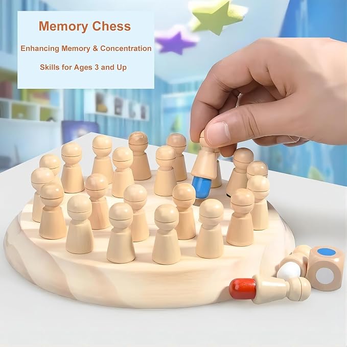 Wooden Memory Chess Board Game: Color Wooden Memory Chess Game for Brain Train for Kids Toddler Learning Educational Toys - Montessori Learning Toys for 3 4 5 6 7 8+ Year Old Boy Girl Gift