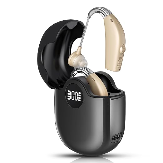 Hearing Aids, Hearing Aids for Seniors, Rechargeable, Volume Control, Hearing Amplifiers with Charging Case, Intelligent Noise Reduction, Design for Seniors & Adults with Hearing Loss