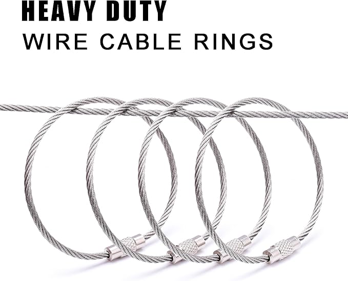 CooBigo 25 Pack Wire Key Ring Large Cable Key Chain Rings 6" Metal Keychain Keyring Loop Bulk for Outdoor Luggage Tags(THICK: 2MM)