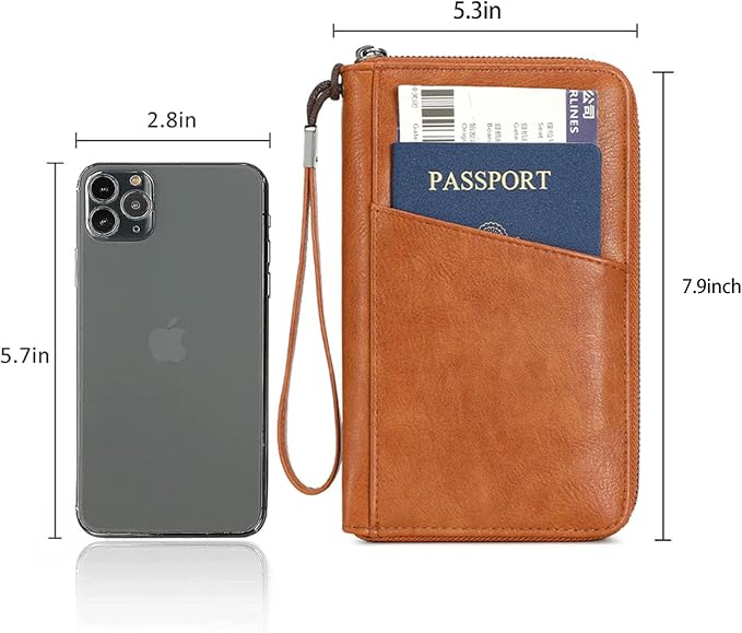 Family Passport Holder for Travel Women and Men Multiple RFID blocking Passport Holder MultiFunction Passport Wallet Passport Case Passport cover with Zipper