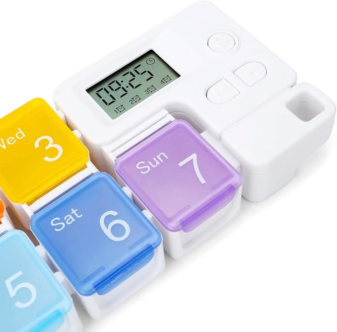 7 Days Pill Dispenser Organizer with Reminder Alarm - CozyCabin Portable Travel Vitamins Medicine Box Case(Rainbow)