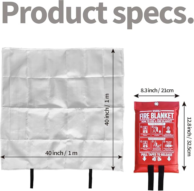 Fire Blanket for Home and Kitchen,40" x 40",8 Pack,Emergency Fire Blanket