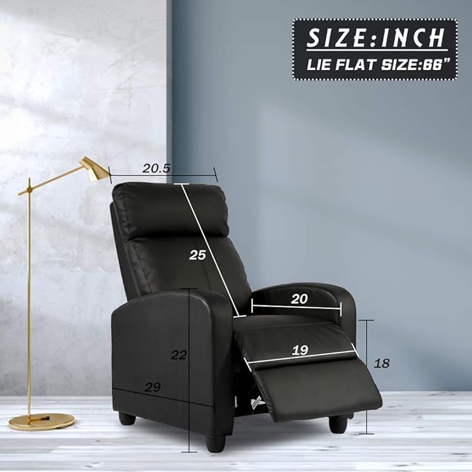 BestMassage | Recliner Chair | with 2 Point Massage Function | Black | with Lumbar Support, Adjustable Push Back, Wide Armrests, Footrest & Padded Seat | Easy Assembly | for Living Room, Home Theatre | with Lumbar Support, Adjustable Push Back, Wide Ar...
