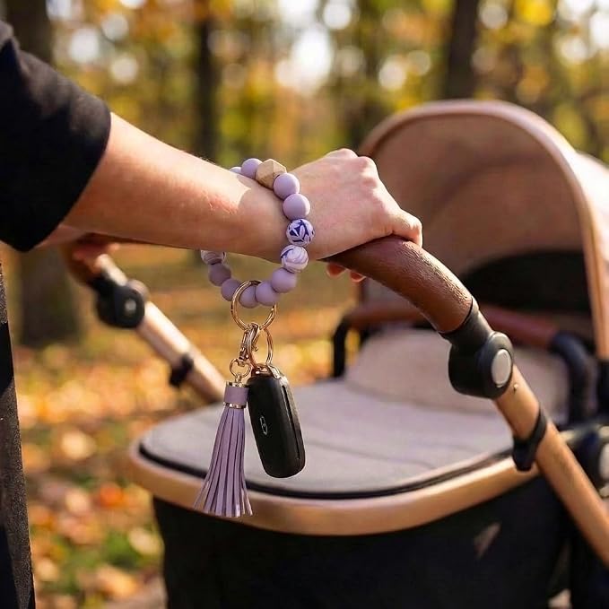 BIHRTC Key Ring Bracelet Car Keychain Holder Wristlet Silicone Women Beaded Bangle Chains