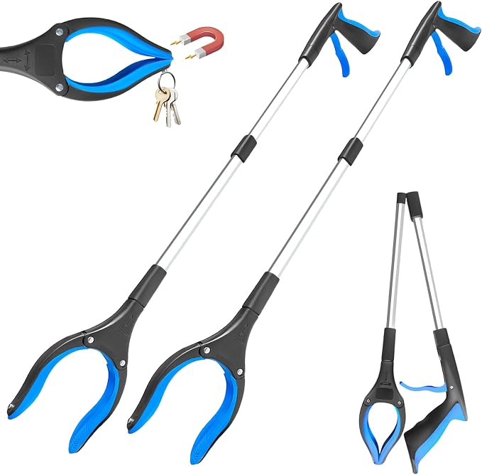 32" Grabber Reacher Tool, 2-Pack Foldable Reacher Grabber Pickup Tool with 360° Anti-Slip Rotating Jaw & Magnet, Mobility Aid Reaching Assist Tool for Trash Pick Up, Lightweight Grabber Tool