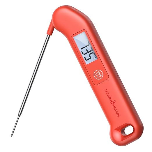 Professional Meat Thermometer Digital, ±0.5℉ NIST Certified Accuracy, Instant Read Food Thermometer for Cooking Grill, Fully Waterproof, Auto-Rotate Backlit Display, Motion-Sensing On/Off, Red
