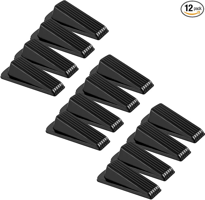 12 Pack Door Stoppers for Bottom of Door, 4.8x2.2x1.3in Door Stops, Rubber Door Stopper Wedge, Sturdy Stackable Door Stops for Floor