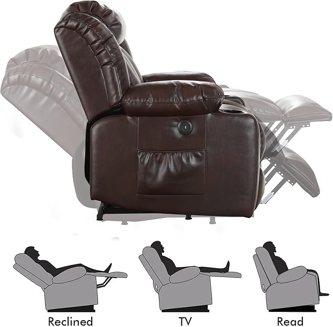 BEDHOURS Recliner Chair Lift Chair Recliners for Elderly Power Lift Chair with Massage and Heat Breathable Leather Recliner 3 Positions, USB Ports, 2 Cup Holders, 2 Side Pockets (Brown)