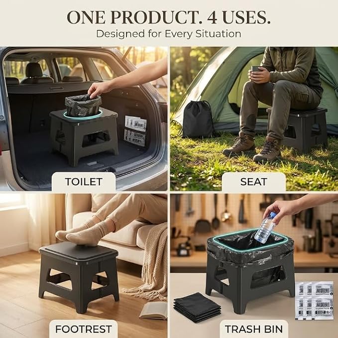 Camping Portable Toilet for Travel Adults Collapsible Foldable Potties with Lid Liner Outdoor Travel Toilet Boat Emergency Must Have Personal Care Products for Adult Kid Dry Multifunctional