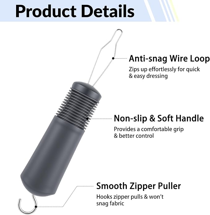 Button Hook with Zipper Pull,2 Pack Button Fastener Helper Assist Hook Tool, One Handed Adaptive Equipment Gadgets, Shirt Dressing Aid Tool for Seniors Elderly Arthritis (2 Grey)