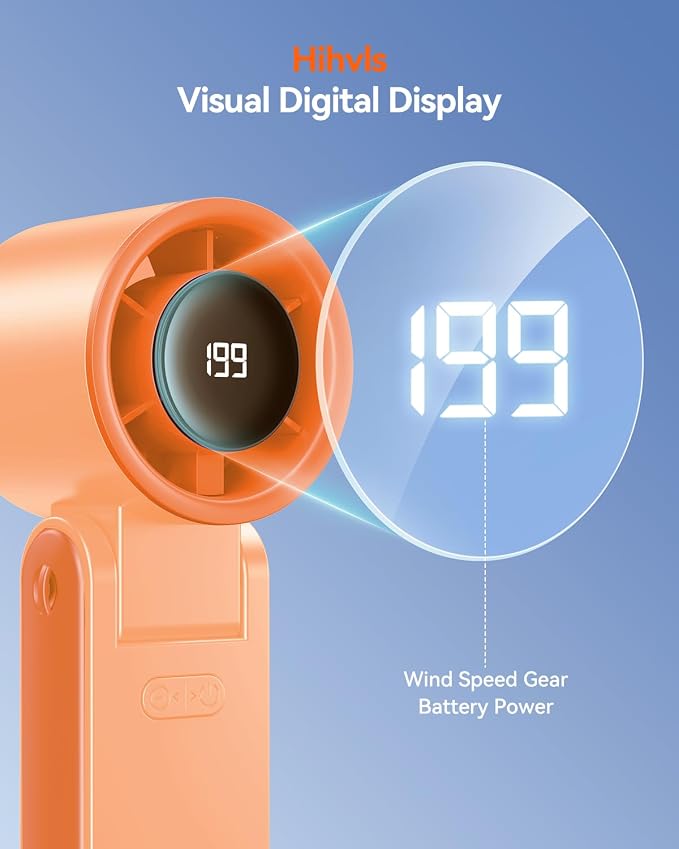 Portable Handheld Turbo Fan, 199 Gear Speed, 24 Hs Cooling Time, 5500mAh Rechargeable Mini Personal Hand Fan, Foldable Design, Travel Essentials, Beach Vacation, Gifts for Women, Men,Orange