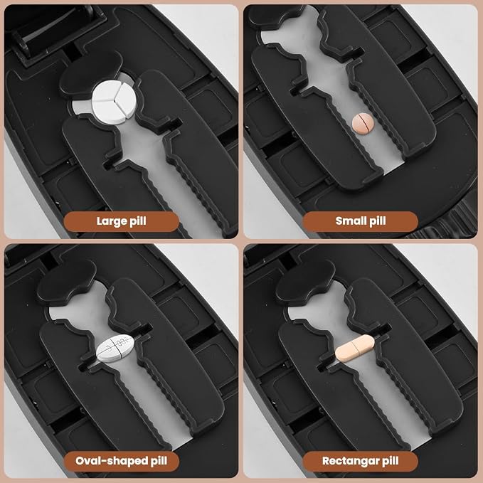 Pill Cutter for Small and Tiny Pills, 1/2 1/3 1/4 Pill Splitter with Adjustable Guide & Non-Slip Base, Stainless Steel Blade, Accurate and Easy Cutting for Vitamins and Tablets(Color:Dark Gray)