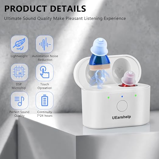 Hearing Aids for Seniors Severe Hearing Loss, Hearing Aids for Seniors Rechargeable with Noise Cancelling, Otc Invisible Hearing Amplifier Magnetic Box