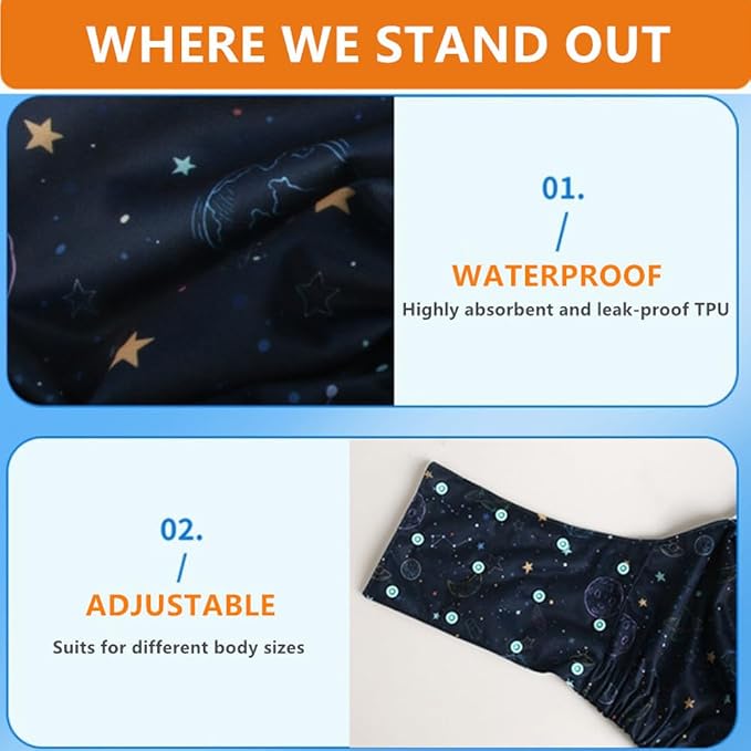 WEEOATAR Unisex Reusable Adult Cloth Diaper,Washable Swim Nappies,Adjustable Incontinence Pocket Diaper with Snaps,Underwear for Seniors,Disability,Postpartum(Dinosaur,XXL)