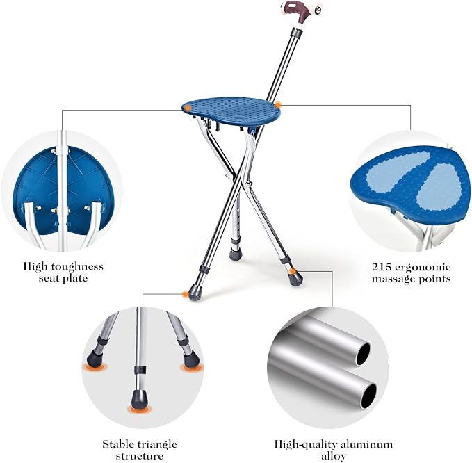 Goplus Walking Cane with Seat, Heavy Duty Aluminum Alloy Crutch Chair with LED Light and Retractable 3 Legs, Portable Anti-Slip Seat Cane, Lightweight Walking Stick for Seniors Elderly