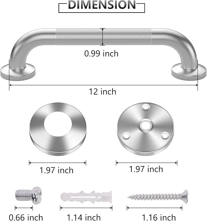 2 Pack 12 Inch Grab Bars for Bathtubs and Showers, Anti Slip Shower Grab Bars Stainless Steel Shower Handle Toilet Handicap Elderly Senior Assist Bathroom Saft Handle