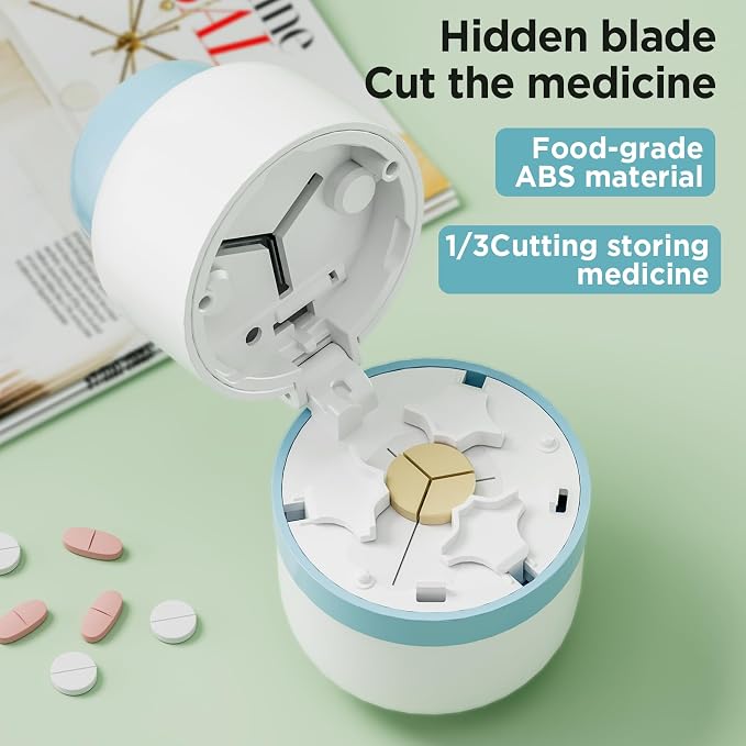 Pill Cutter - Pill Splitter for Small Pills with Stainless Steel Blade in one Third/Fourth, Suitable for Cuting Vitamins, Tablets (1-3 Blue New)