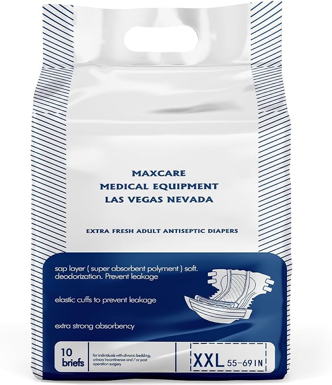 Home By Jackie Adult Diapers with Tabs - Unisex Disposable Incontinence Briefs for Women & Men, Heavy Absorbency Overnight Briefs, Elderly Incontinence Product, 10 Count Side: XXL (XX-Large)